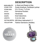 Natural Purple Amethyst, Caribbean Larimar Gemstone .925 Silver Pendant