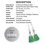 Extremely Rare Natural Peruvian Blue Opal, Blue Topaz Gemstone Solid .925 Sterling Silver Earrings