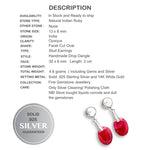 Dainty Natural Indian Ruby Oval Gemstone Set in Solid .925 Sterling Silver Earrings