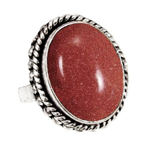 Shimmery Goldstone Sun Sitara set in .925 Sterling Silver Ring Size US 8.5