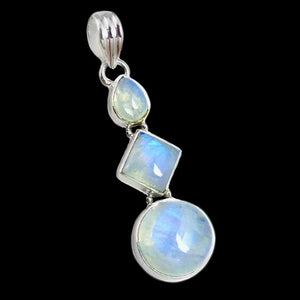 Eye-Catching Natural Rainbow Moonstone Multi Shapes Gemstone Solid .925 Sterling Silver Pendant