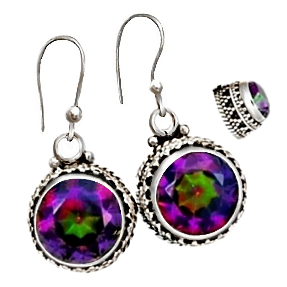 Dainty Natural Rainbow Mystic Topaz Dangle Earrings In Solid 925 Sterling Silver