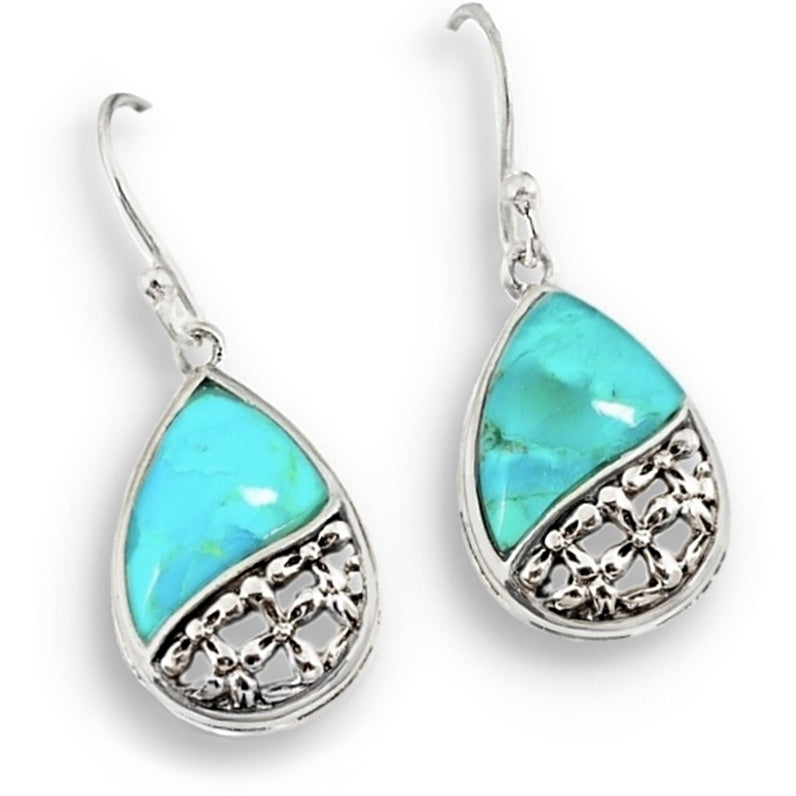 5.47 ct Copper Blue Turquoise Gemstone Solid .925 Sterling Silver Earrings