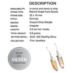 Natural Angel Aura Quartz Gemstone Solid .Sterling .925 Silver Earrings