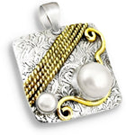 Two Tone Natural White Pearl Solid .925 Sterling Silver Pendant