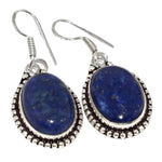 Natural Lapis Lazuli Oval Gemstone .925 Silver Earrings