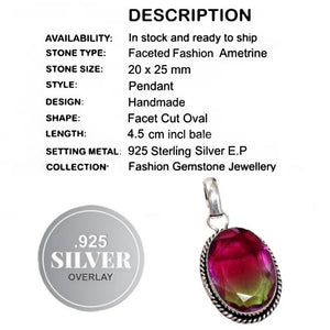 Stunning Colours Faceted Ametrine Gemstone .925 Silver Pendant