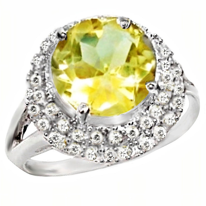 6.53 cts Natural Lemon Topaz, White Topaz Solid .925 Silver Ring Size 8