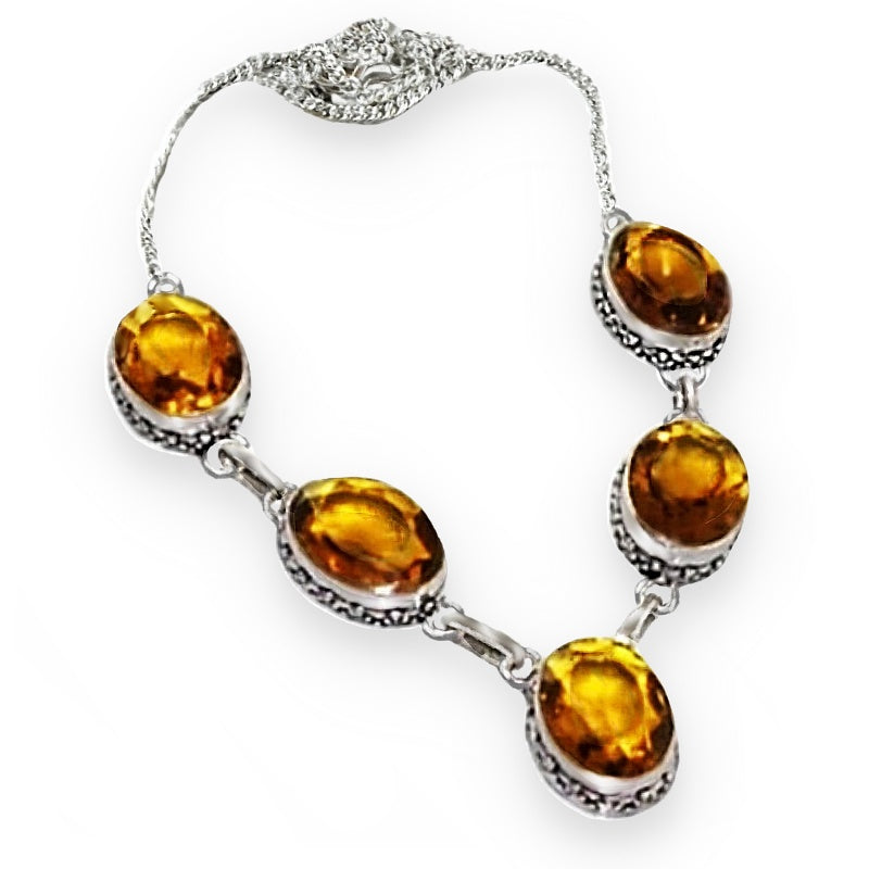 Handmade Citrine Oval Gemstones Antique Style  .925 Silver Plated Necklace