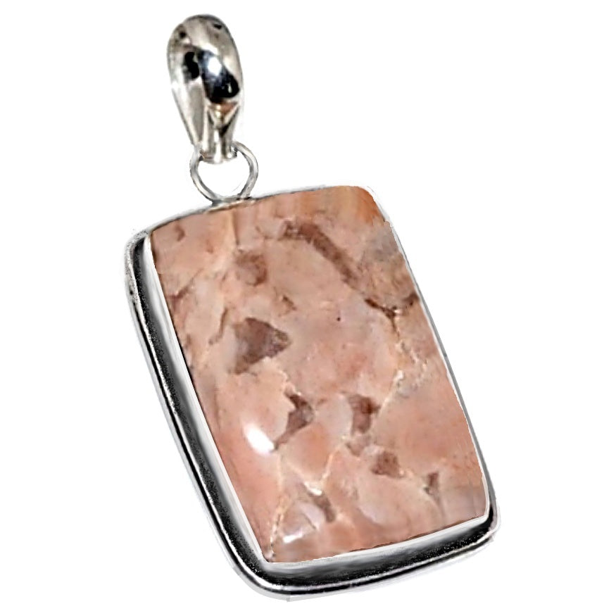 Handmade Natural Brown Jade Rectangle Gemstone .925 Sterling Silver Pendant