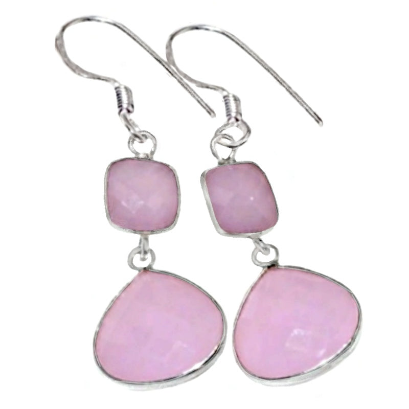 Faceted Pink Chalcedony .925 Silver Earrings