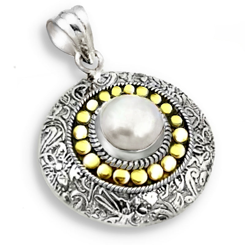 5.53 Ct Natural White Pearl Solid .925 Sterling Silver 14K Gold Pendant