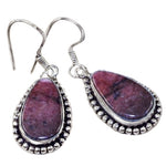 Natural Rhodonite Gemstone Pears .925 Sterling Silver Earrings