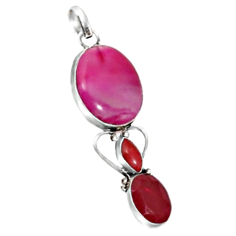 Natural Pink Botswana Lace Agate, Cherry Ruby Gemstone  .925 Sterling Silver Plated Pendant