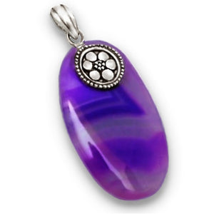 Natural Purple Botswana Lace Agate Oval Gemstone Solid .925 Silver Pendant