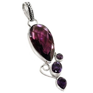 Pear Shape Faceted Purple Amethyst Gemstone .925 Silver Pendant