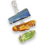 Natural Blue, Yellow, Green Kyanite Gemstone Solid .925 Sterling Silver Pendant