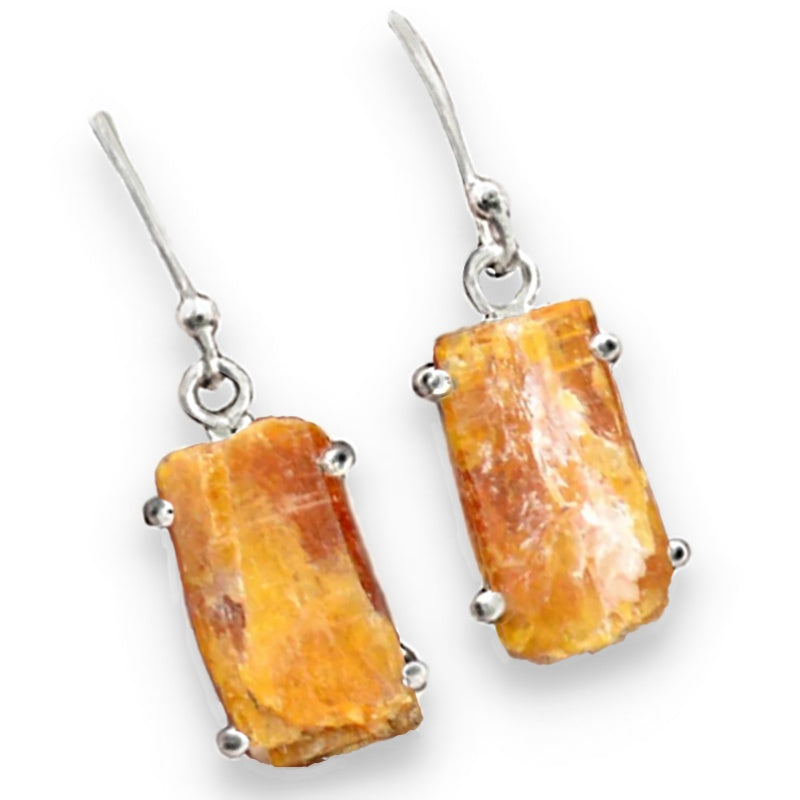 Natural Orange Kyanite Gemstone Solid .925 Sterling Silver Earrings