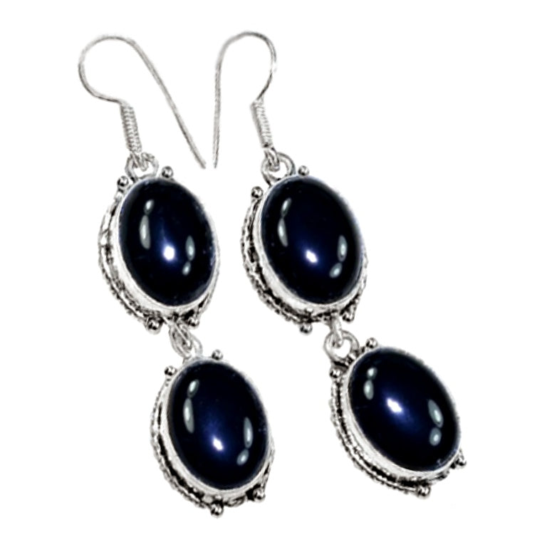 Handmade Natural Black Onyx, Gemstone .925 Silver Earrings