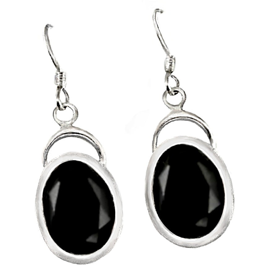 Natural Black Onyx Gemstone Solid .925 Silver Earrings