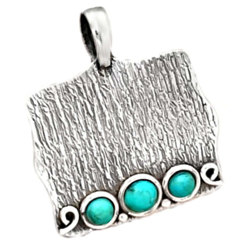 Natural Sleeping Beauty & Copper Turquoise Solid .925 Sterling Silver Pendant