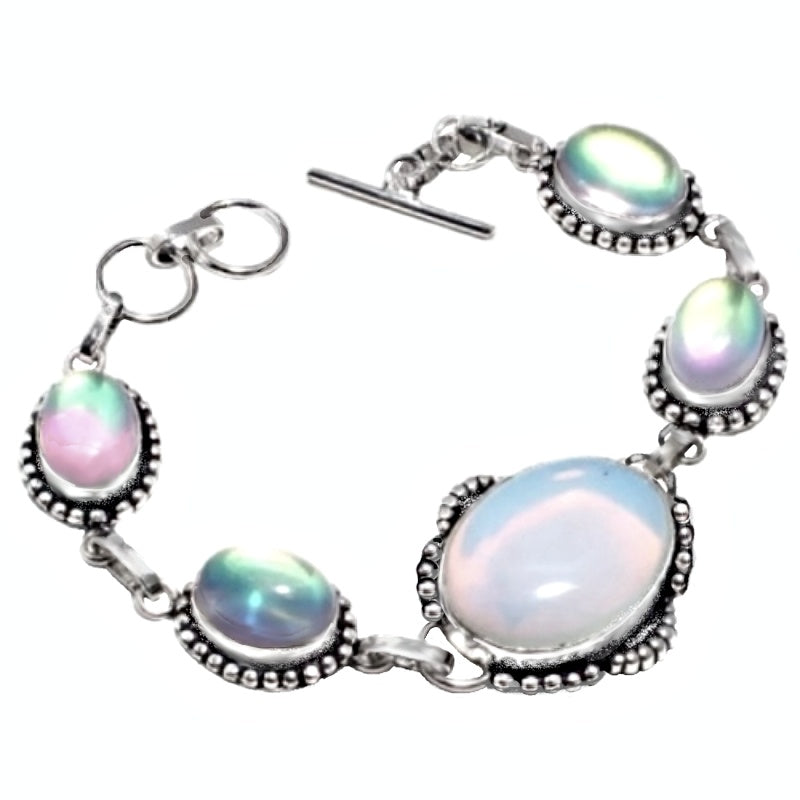 Handmade Opalite, Rainbow Fire Topaz .925 Silver Bracelet