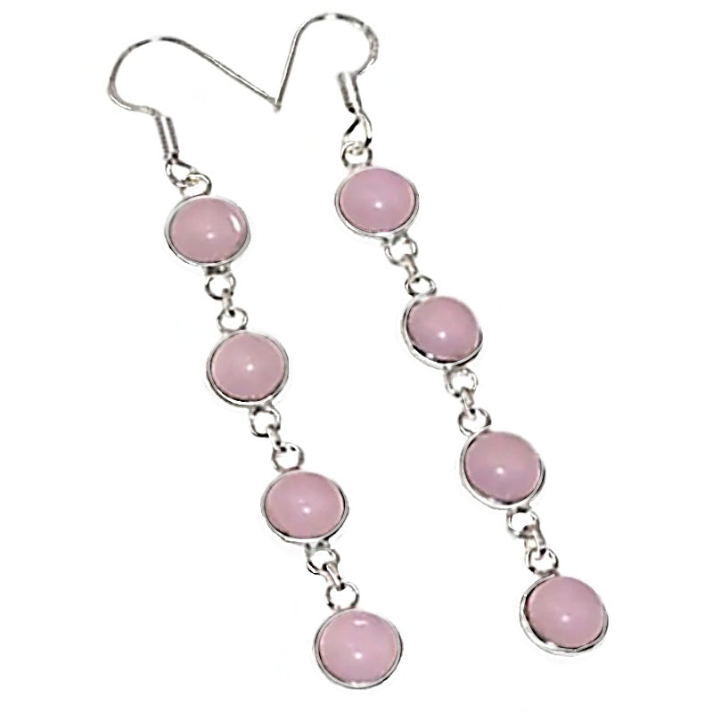 Soft Pink Chalcedony Cabochons .925 Silver Earrings