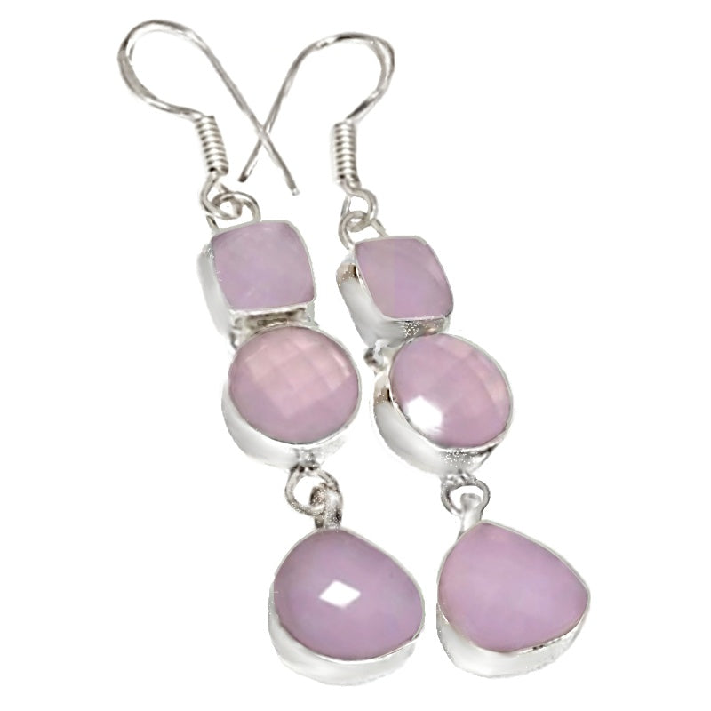 Faceted Pink Chalcedony .925 Silver Earrings
