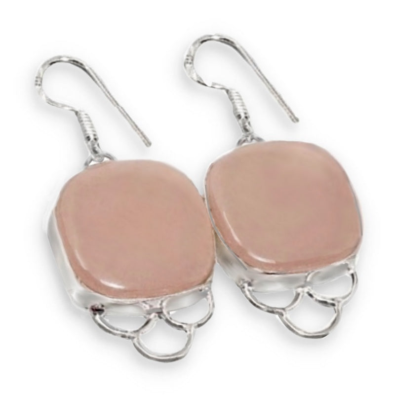 Handmade Rose Quartz Square Gemstone .925 Silver Earrings