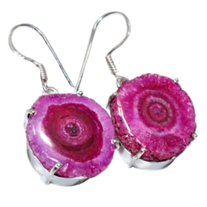 Hot Pink Solar Quartz Gemstone Silver Fashion Earrings