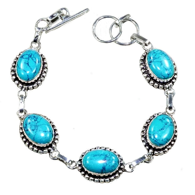 Sante Rose Spiderweb Matrix Turquoise Gemstone 925 Sterling Silver Bracelet