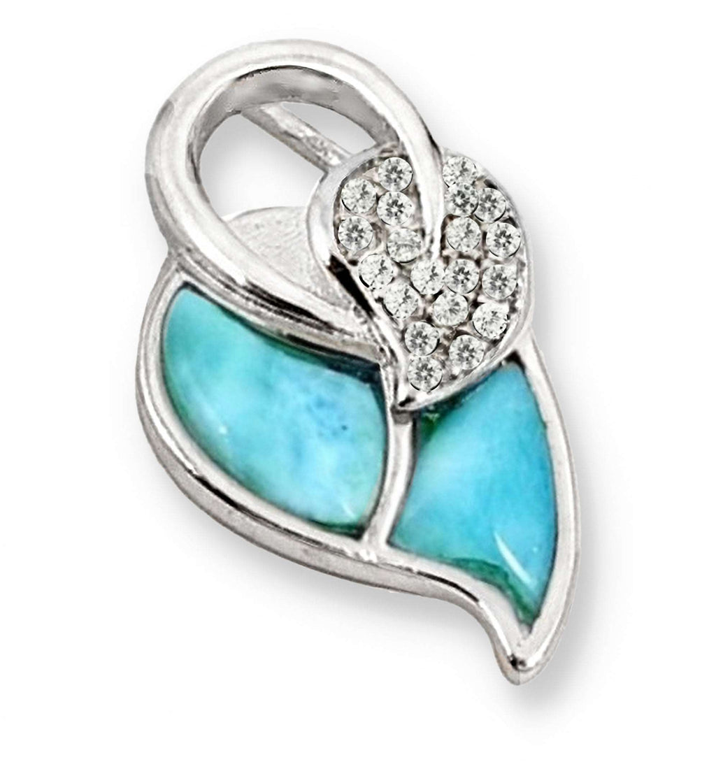 Exquisite Natural Caribbean Larimar, White Topaz Solid .925 Sterling Silver Pendant