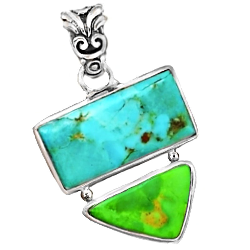 Natural Sleeping Beauty Turquoise, Australian Gaspeite Solid .925 Sterling Silver Pendant