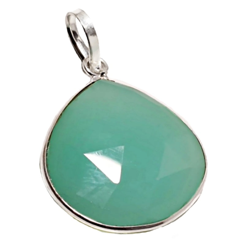 Handmade Faceted Green Chalcedony Pear Shape Gemstone .925 Silver Pendant