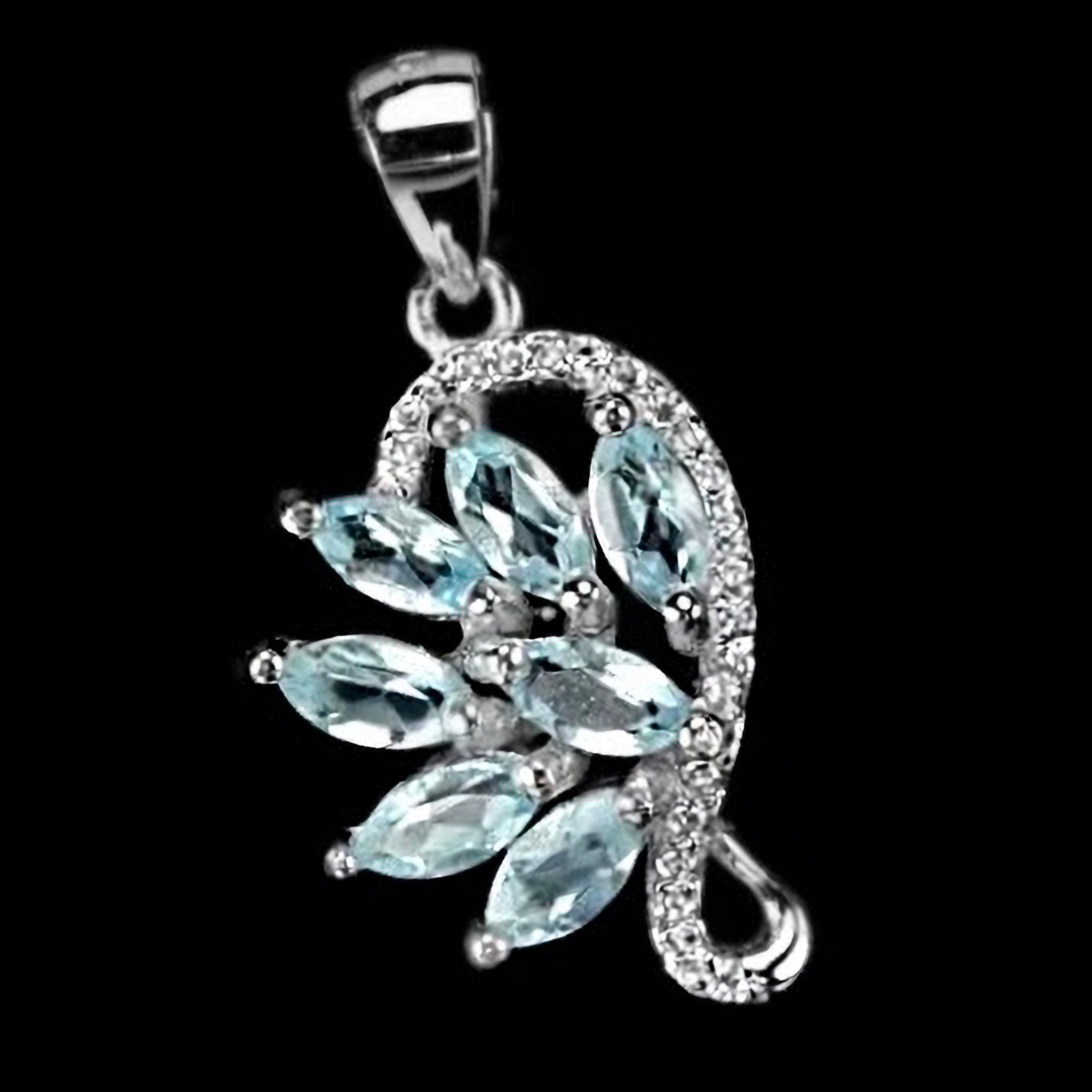 Top Grade Natural AAA Sky Blue Topaz, White Cubic Zirconia Solid .925 Sterling Silver Pendant