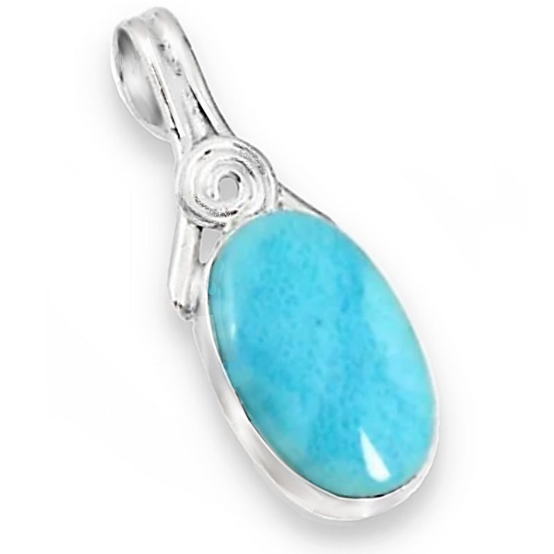 Exquisite Natural Caribbean Larimar Solid .925 Sterling Silver Pendant