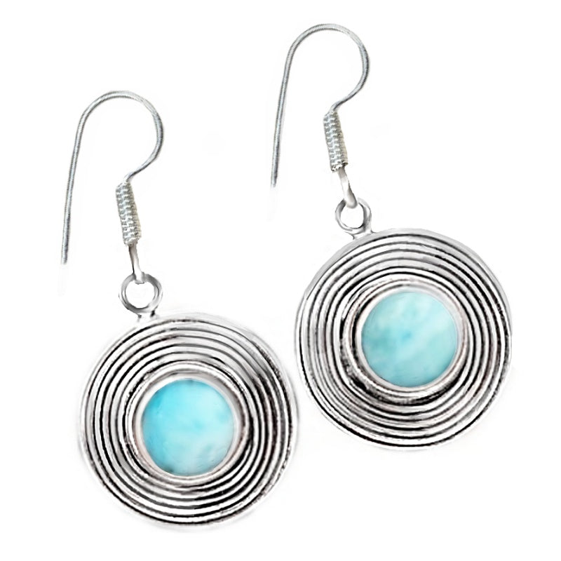 Natural Caribbean Larimar Solid .925 Sterling Silver Earrings