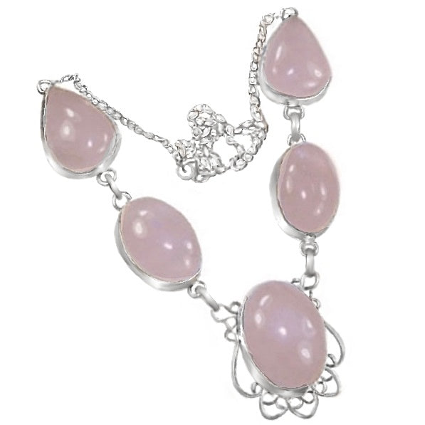 Feminine Pink Rose Quartz Necklace .925 Sterling Silver