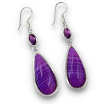 Natural Purple Botswana Agate Purple Amethyst Gemstone Solid .925 Silver Earrings