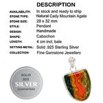 Beautiful Natural Cady Mountain Agate Solid .925 Sterling Silver Pendant