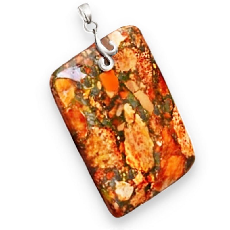 Natural Orange Copper Turquoise  Solid .925 Sterling Silver Pendant