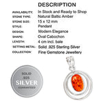 Natural Baltic Amber  In Solid .925 Sterling Silver Pendant