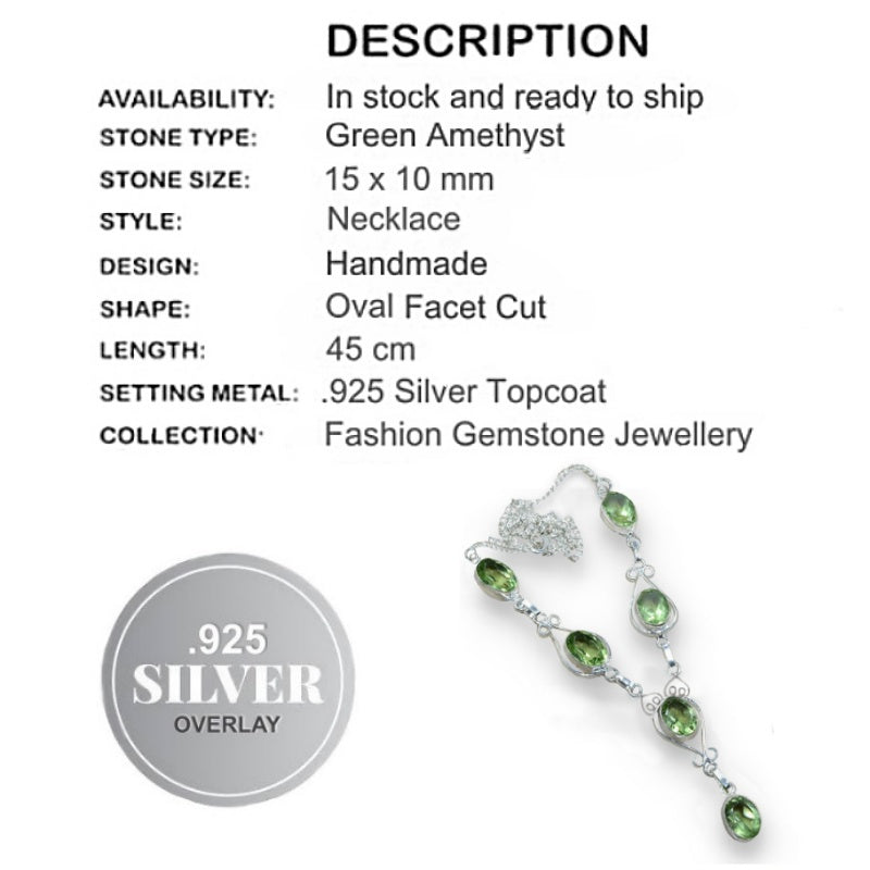 Green Amethyst Gemstone .925 Silver Necklace