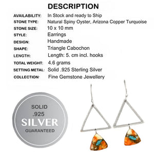 Trendy Natural Spiny Oyster Arizona Copper Turquoise Solid .925 Sterling Silver Earrings