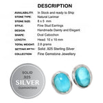 Natural Caribbean Larimar Solid .925 Sterling Silver Stud Earrings