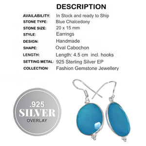 Handmade Blue Chalcedony Oval.925 Sterling Silver Earrings