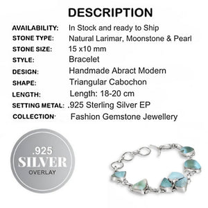 Natural Caribbean Larimar Gemstone .925 Sterling Silver Bracelet