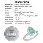 Natural Aqua Blue Chalcedony , White Topaz Gemstone Solid .925 Silver Ring Size US 7.5