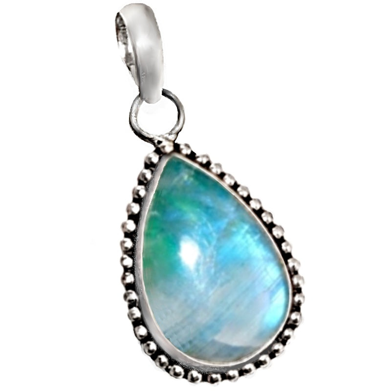 Green Flash Rainbow Moonstone .925 Sterling Silver Artisan Made Pendant