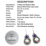 Natural White Pearl , Lapis Lazuli Solid .925 Sterling Silver Earrings